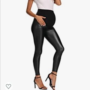 Faux Leather Maternity Leggings Pants